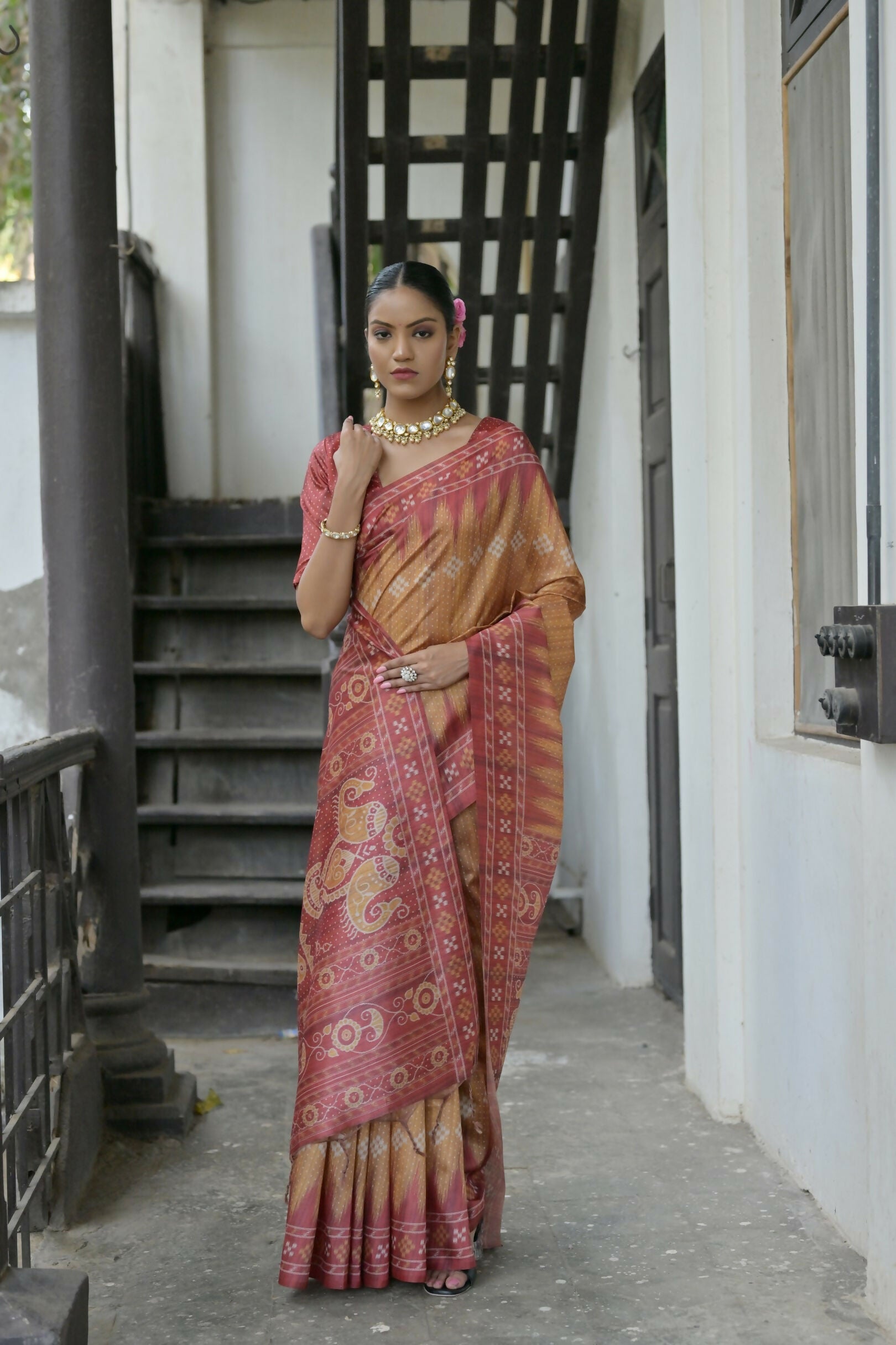 Vishnu Weaves Women's Yellow Soft Tussar Silk Saree with Blouse - Swadesiicart