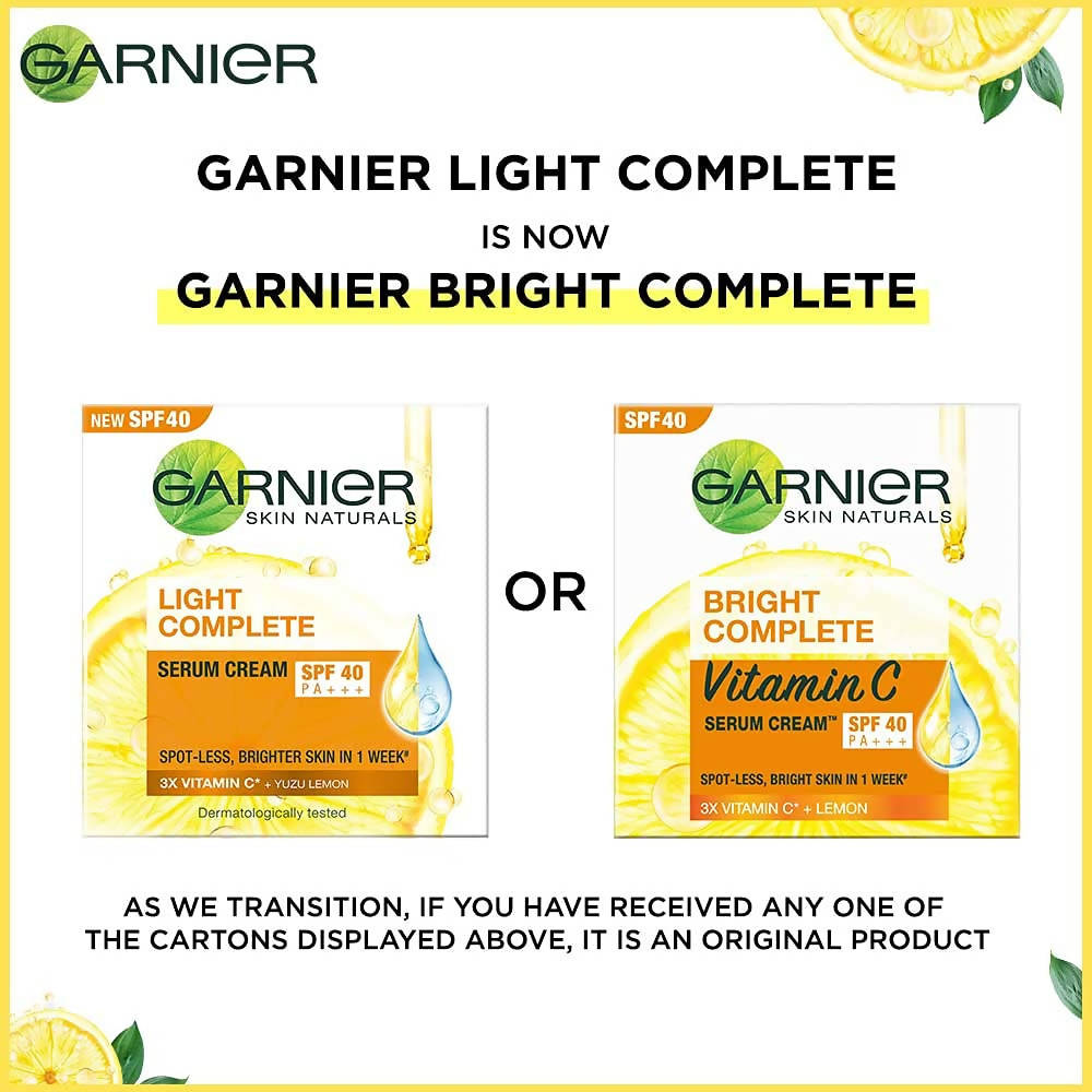 Garnier Bright Complete Vitamin C SPF40/PA+++ Serum Cream - Swadesiicart