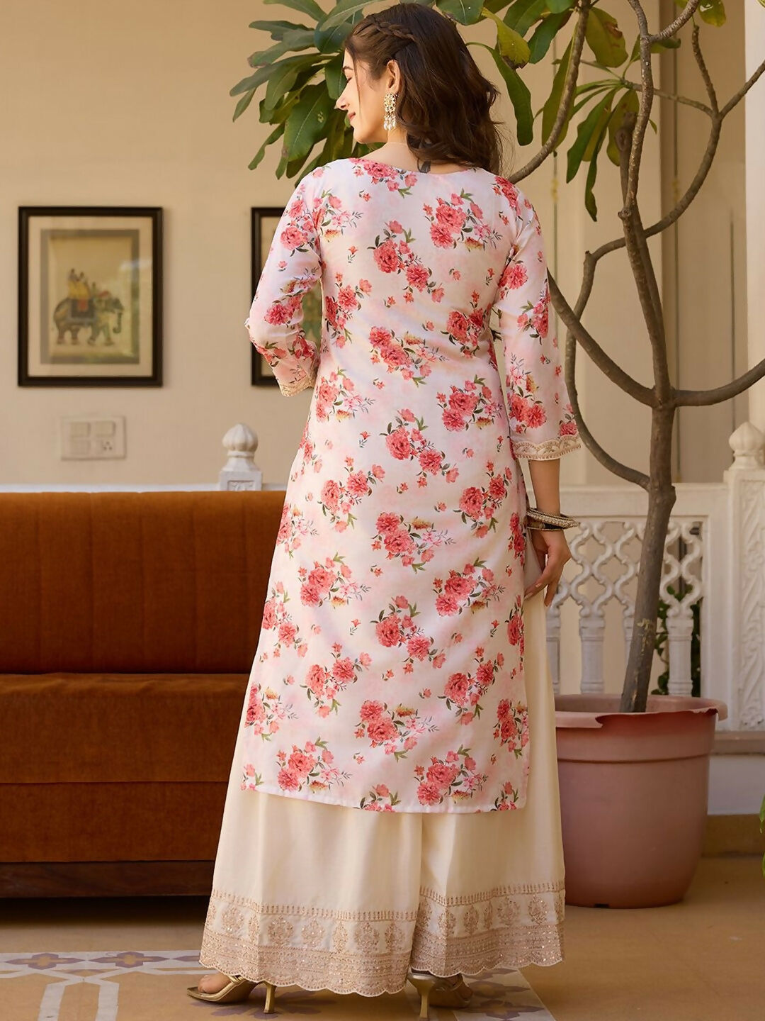 The52 White Women's Gorgeous Embroidered Chinon Fabric Straight Kurta Palazzo and Dupatta Set - Swadesiicart