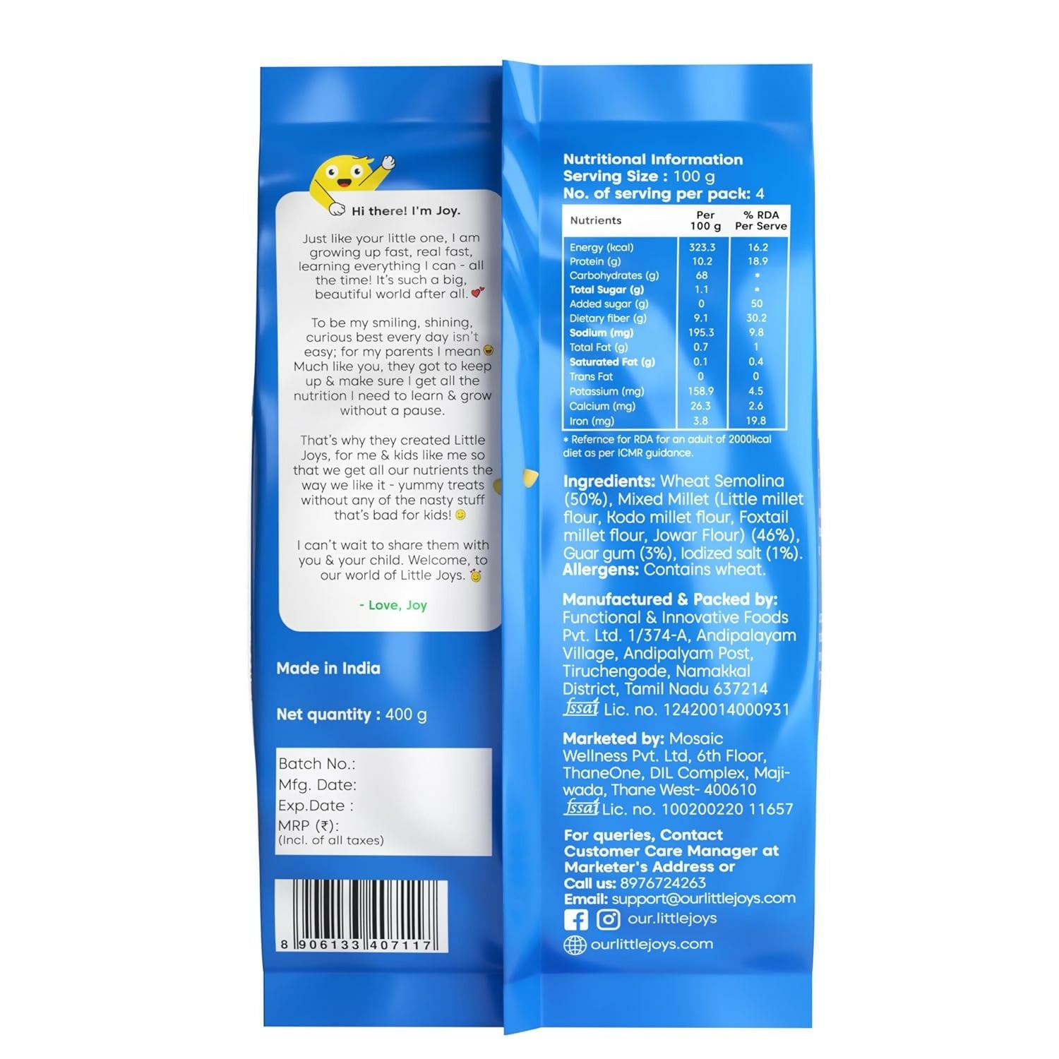 Little Joys Multi Millet Macaroni Pasta No Maida, Zero Trans Fat & 100% Multi Millet - Swadesiicart