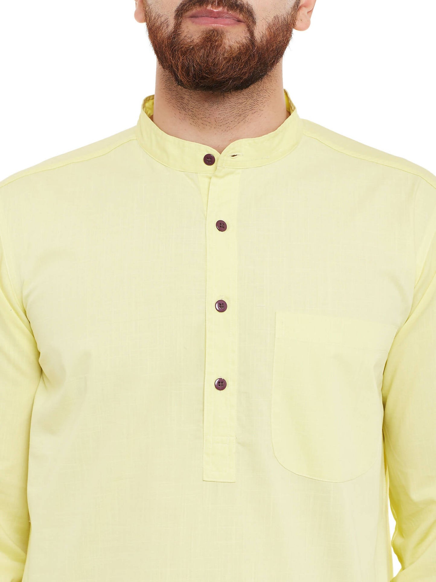 Even Apparels Yellow Pure Cotton Men's Kurta With Band Collar | Swadesiicart