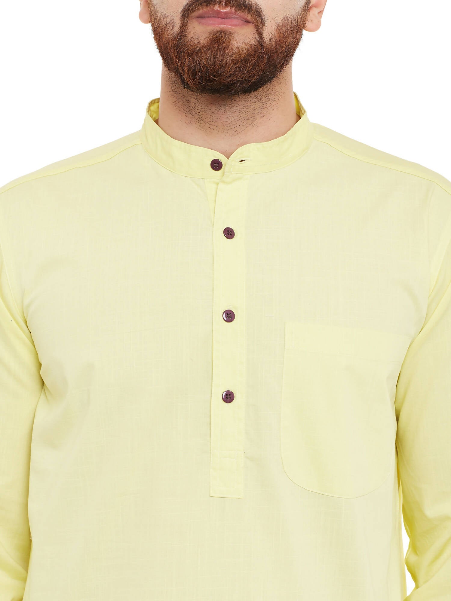 Even Apparels Yellow Pure Cotton Men's Kurta With Band Collar | Swadesiicart