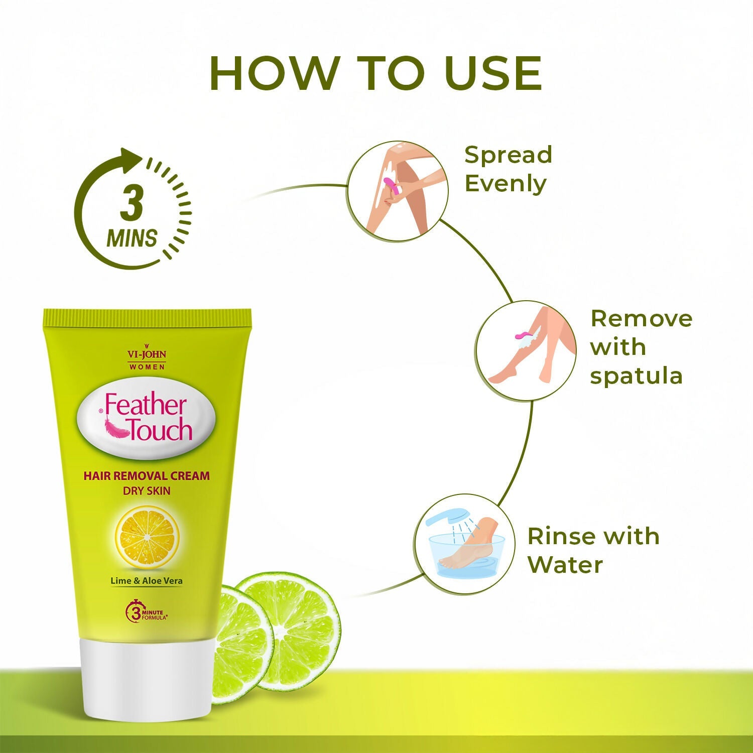 VI-JOHN Feather Touch Lime & Aloevera Hair Removal Cream for Women for Dry Skin, Suitable for Legs, Underarms, Bikini Line, Arms | Swadesiicart