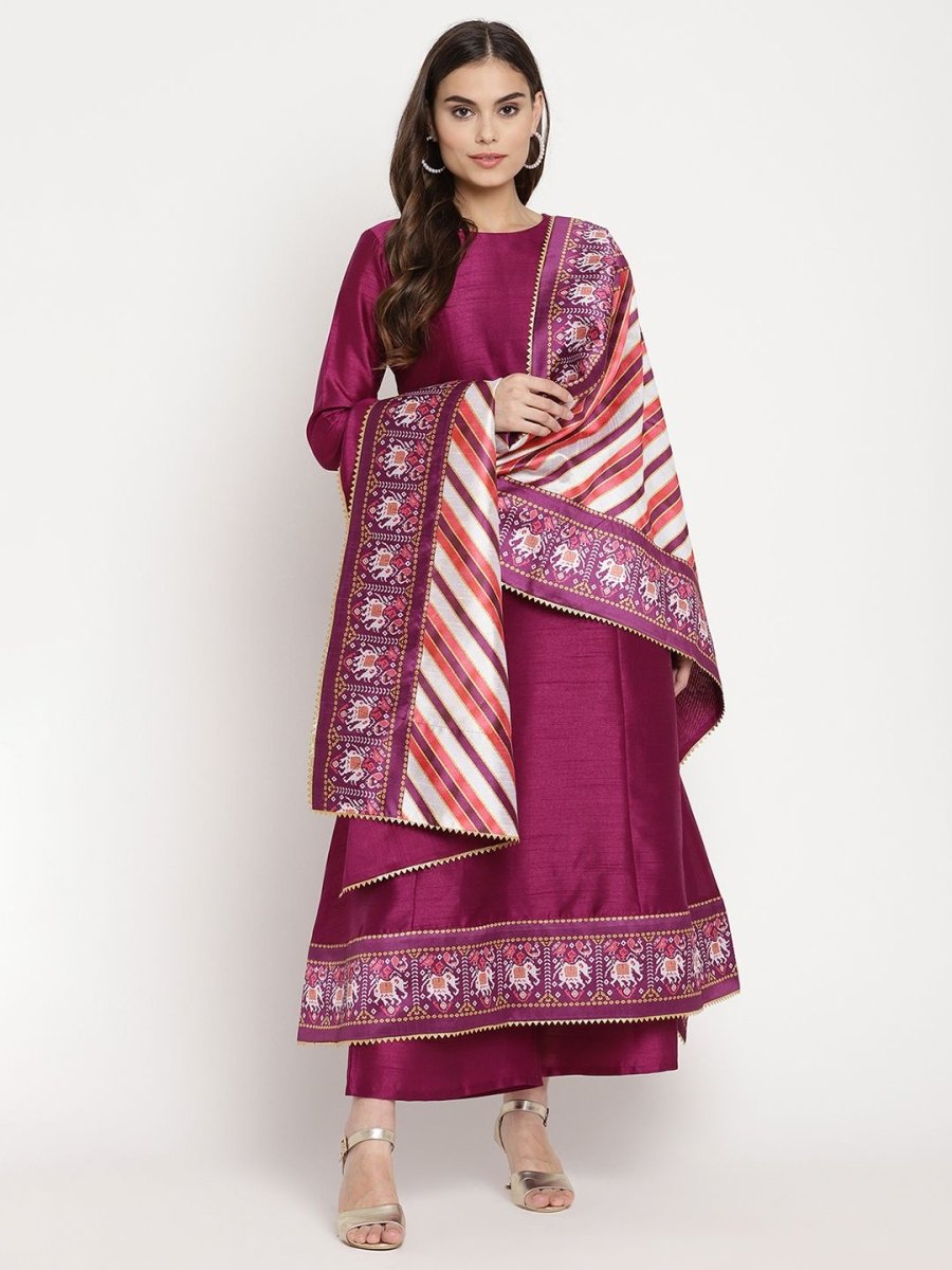 Ahalyaa Women's Purple Poly Silk Solid Kurta Palazzo Set With Dupatta | Swadesiicart