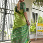 Vishnu Weaves Women's Mahendi Raw Silk Patola Zari Woven Saree with Blouse - Swadesiicart