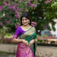 Vishnu Weaves Women's Green Banarasi Silk Saree with Blouse - Swadesiicart