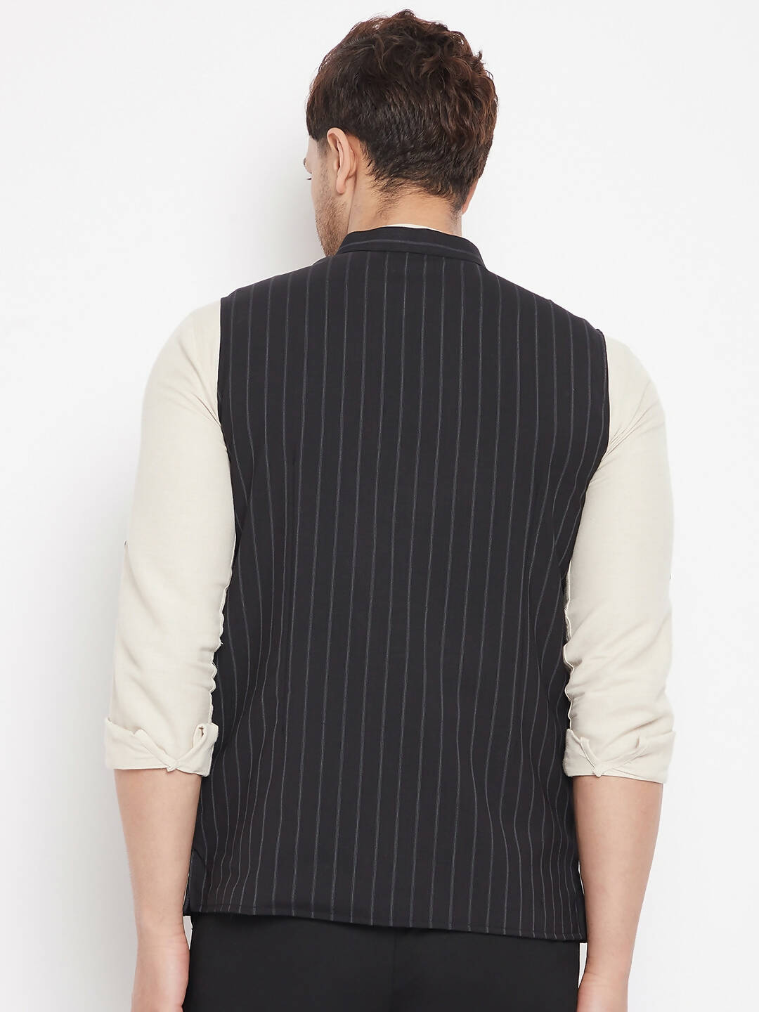 Even Apparels Black Merino Men Woven Nehru Jacket | Swadesiicart