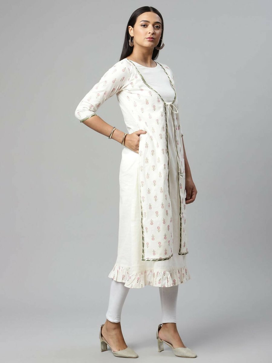 Ahalyaa Women's Off White Cotton Printed Kurta | Swadesiicart