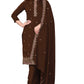 Brown Silk Embroidered with Sequins work Unstitched Dress Material - Tanvi