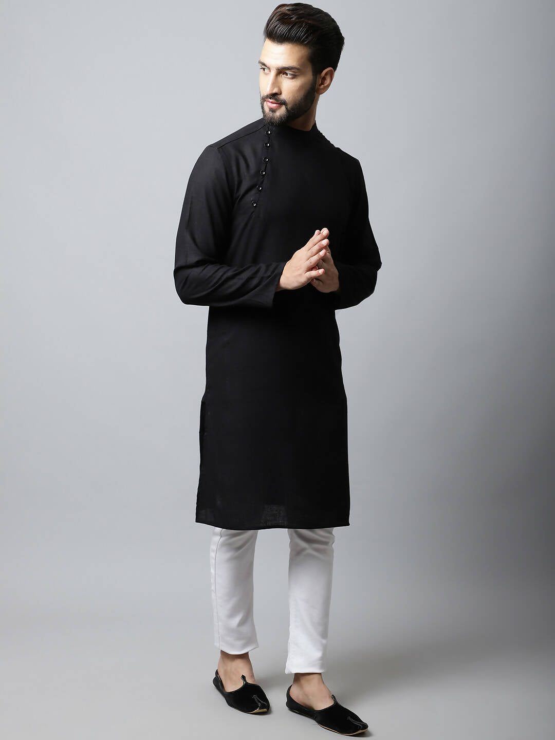 Even Apparels Black Color Linen Linen Men's Kurta With Side Placket (LN761) | Swadesiicart