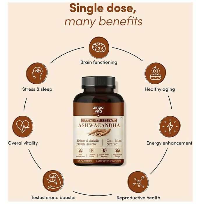 Zingavita Ayurveda Sustained Release Ashwagandha 300mg Capsules - Swadesiicart