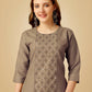 Jyoti Fashion Women's Khaki Cotton Blend Embroidered Kurta Pant Set | Swadesiicart