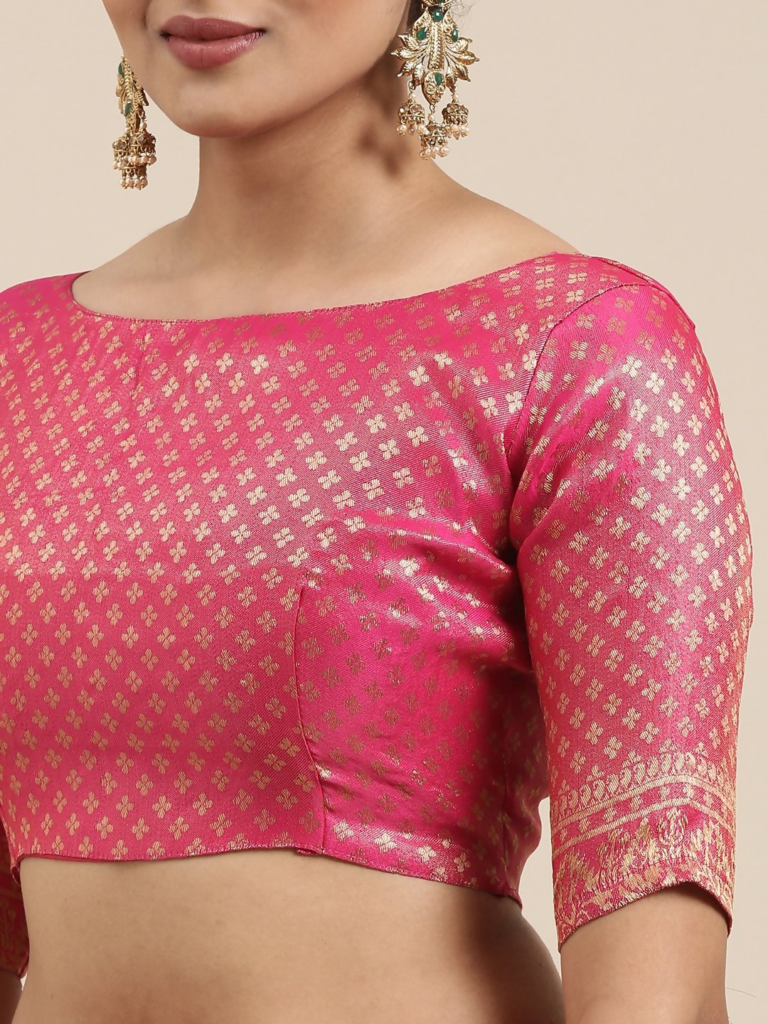 Saree Mall Peach-Coloured Ethnic Motifs Zari Silk Blend Banarasi Sarees | Swadesiicart
