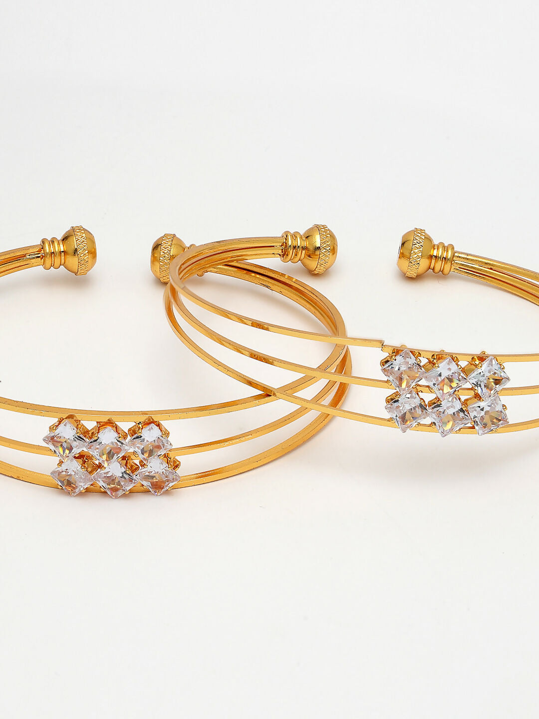 NVR Women's Set of 2 Gold-Polished CZ Stone-Studded Adjustable Bangles - Swadesiicart