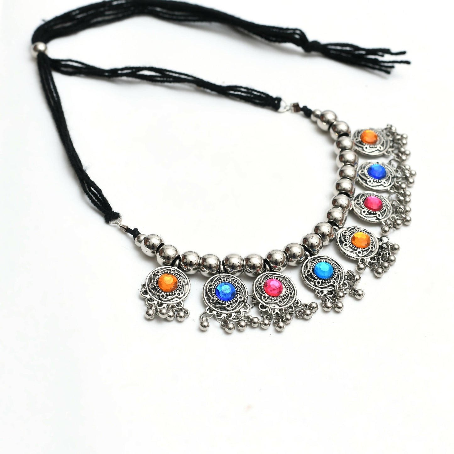 Mominos Fashion Johar Kamal Women Oxidised Silver-Plated Brass Finish Kundan Choker (Multi) | Swadesiicart