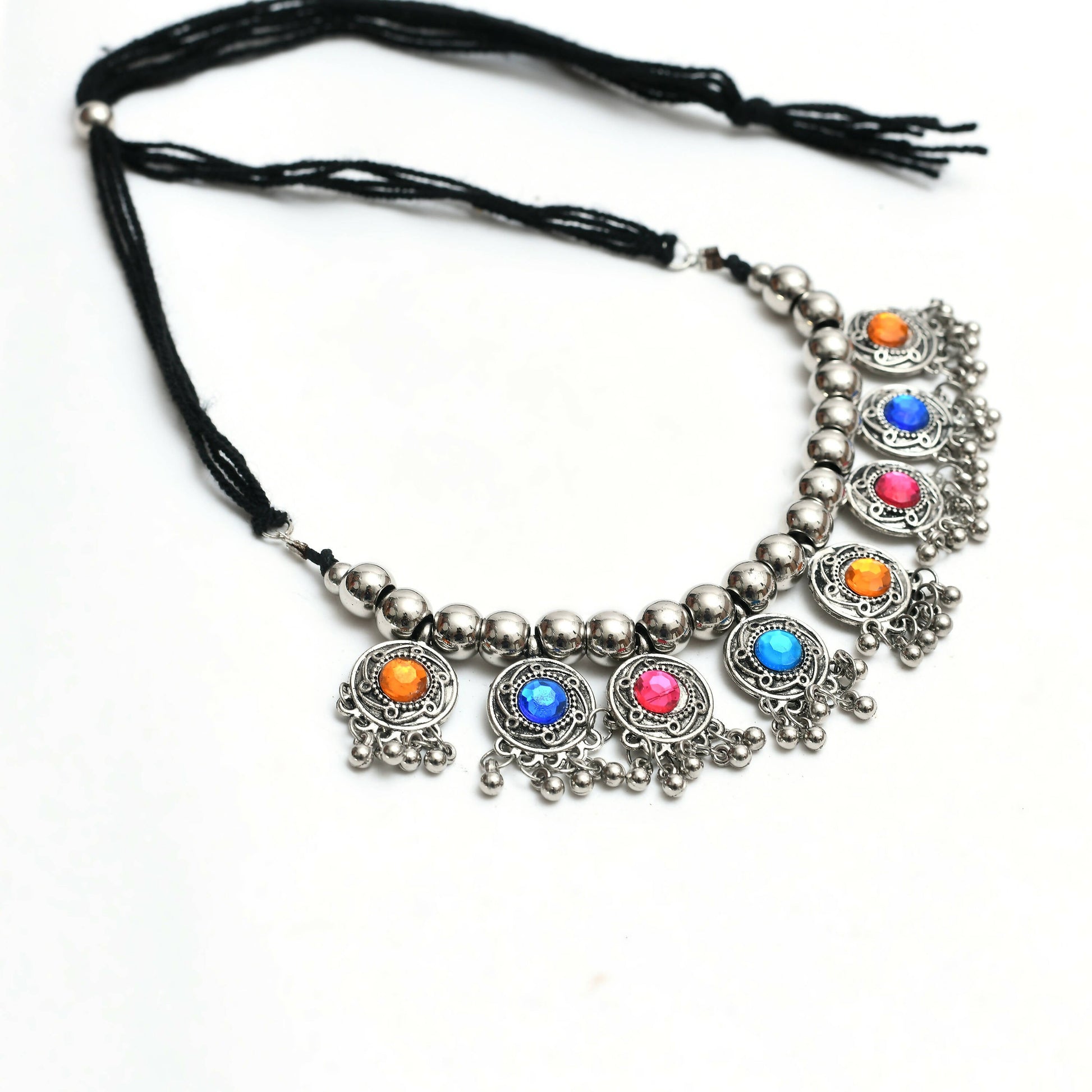 Mominos Fashion Johar Kamal Women Oxidised Silver-Plated Brass Finish Kundan Choker (Multi) | Swadesiicart