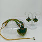 Terracotta Green Long Necklace Set with Matching Earrings