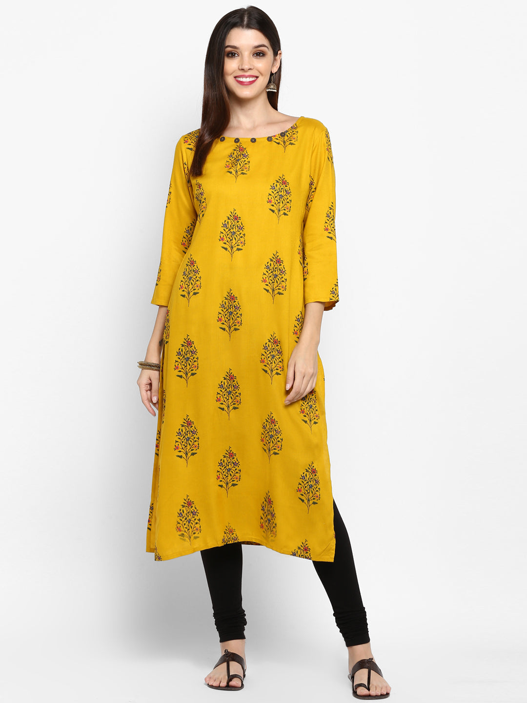 NOZ2TOZ Women's Yellow Color Rayon Straight Kurta Only - Swadesiicart