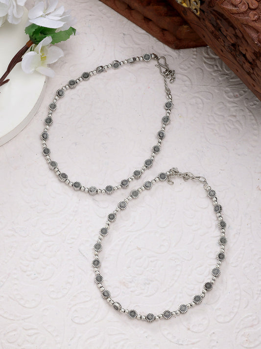 NVR Women's Set of 2 Silver-Plated German Silver Anklets | Swadesiicart
