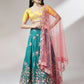 House of Panchhi Teal Pure Georgette Sequinse Work Lehenga & Blouse with Dupatta | Swadesiicart