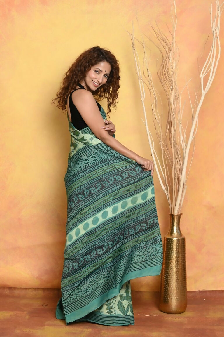 Very Much Indian Designer Modal Silk Saree With With Beautiful Floral Print - Sea Green | Swadesiicart