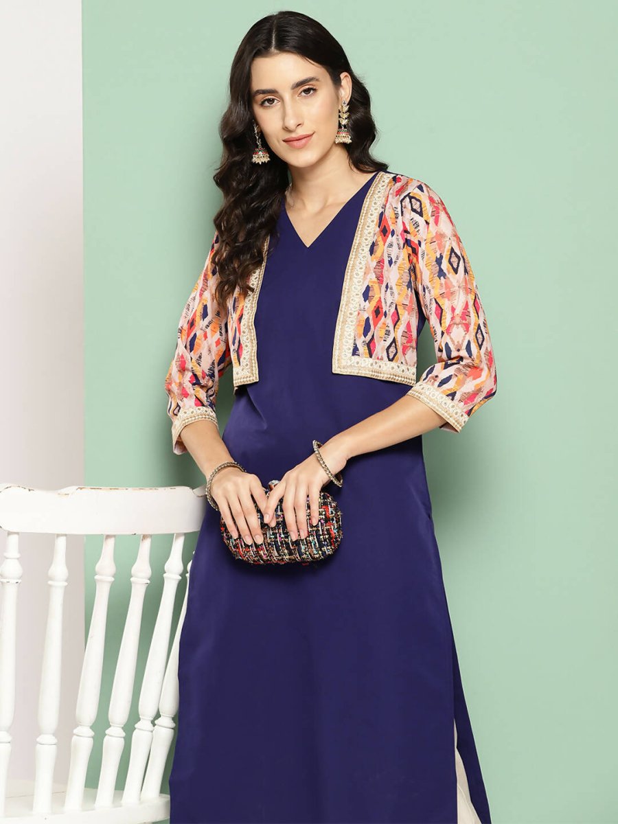 Ahalyaa Women's Traditional wear Kurta - Navy Blue | Swadesiicart