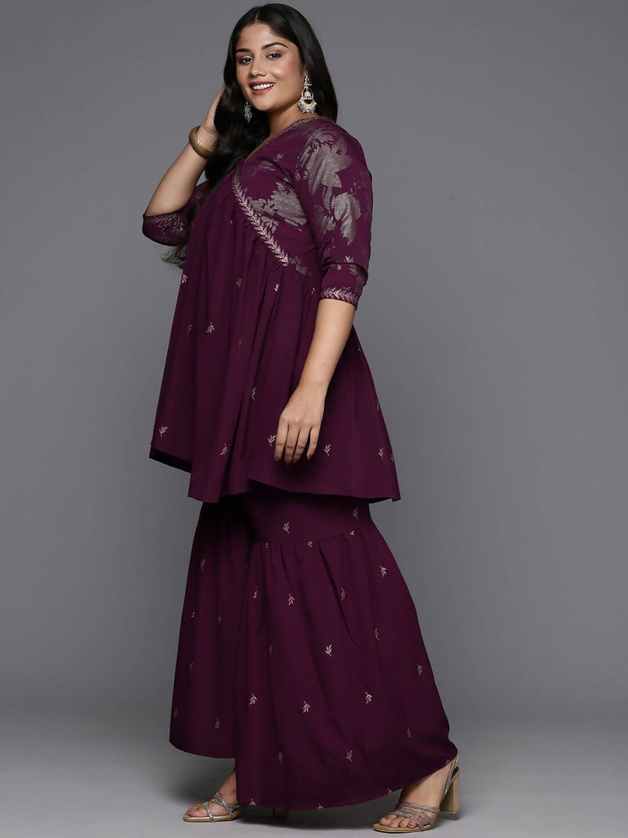 Ahalyaa Women's Traditional Wear Co-ords - Burgundy - Swadesiicart