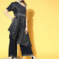 Ahalyaa Women Navy Blue Colour Rayon Silver Foil Printed Top Palazzo Set | Swadesiicart