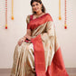 DEIANA'S Beautiful Designer Golden zari Soft Lichi Silk Saree - Cream - Swadesiicart