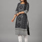 Juniper Women's Black Ethnic Motif Printed Rayon Slub Kurta With Beads & Sequins Work - Swadesiicart