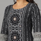 Juniper Women's Black Ethnic Motif Printed Rayon Slub Kurta With Beads & Sequins Work - Swadesiicart