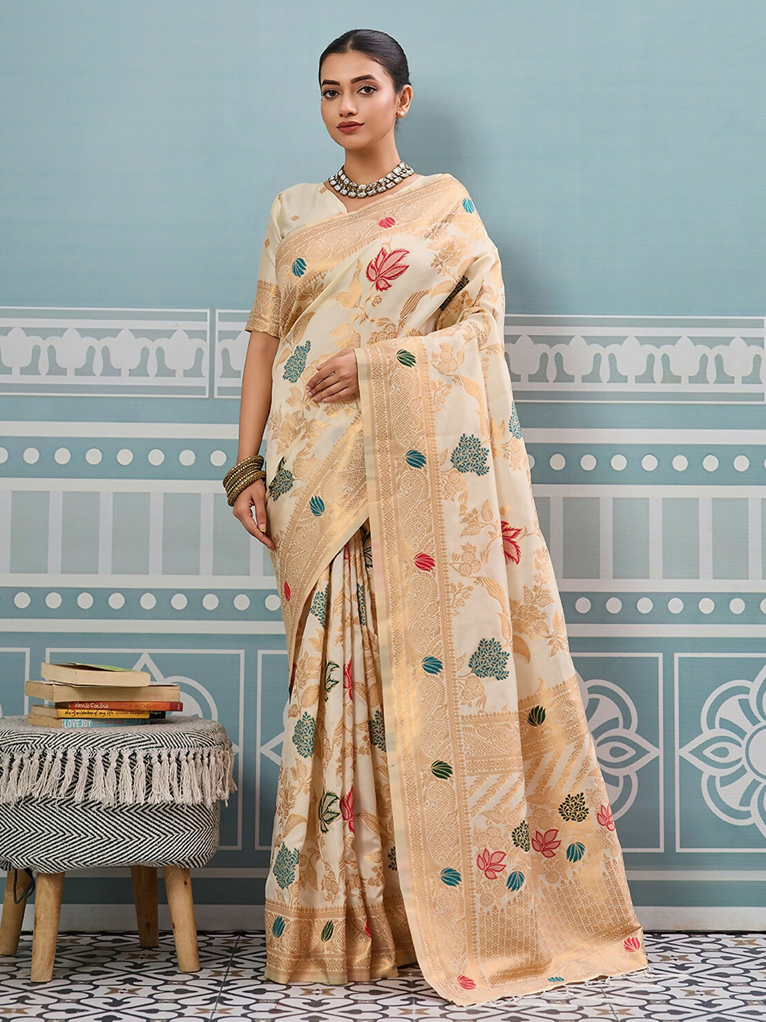 Shree Shyam Fashion Cream Silk Saree