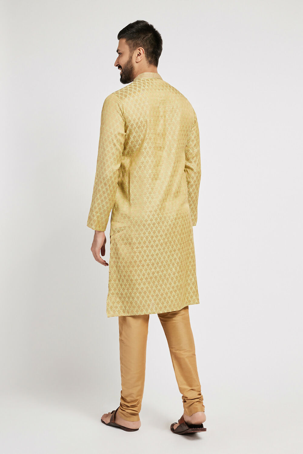 Ethnic India Green Men's Kurta Woven Design Polyester | Swadesiicart