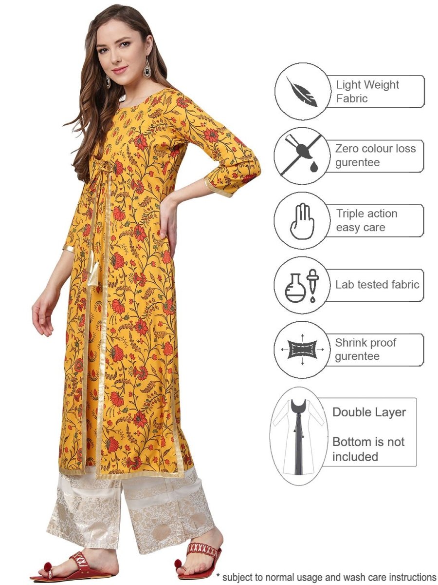 Ahalyaa Women's Mustard Crepe Digital Printed Kurta | Swadesiicart