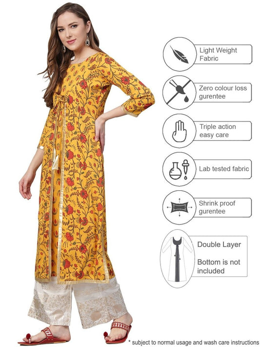 Ahalyaa Women's Mustard Crepe Digital Printed Kurta | Swadesiicart