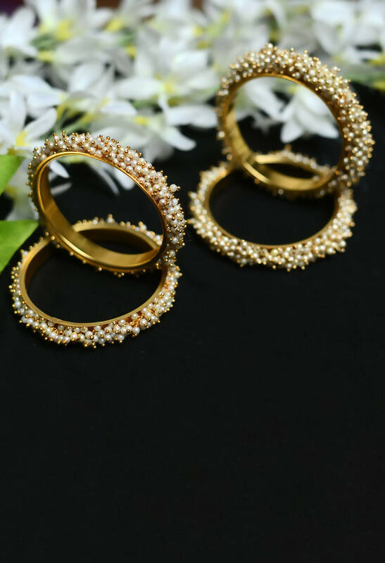 Mominos Fashion Joharkamal Gold-Polished Beads Work Bangles with Rings - Swadesiicart