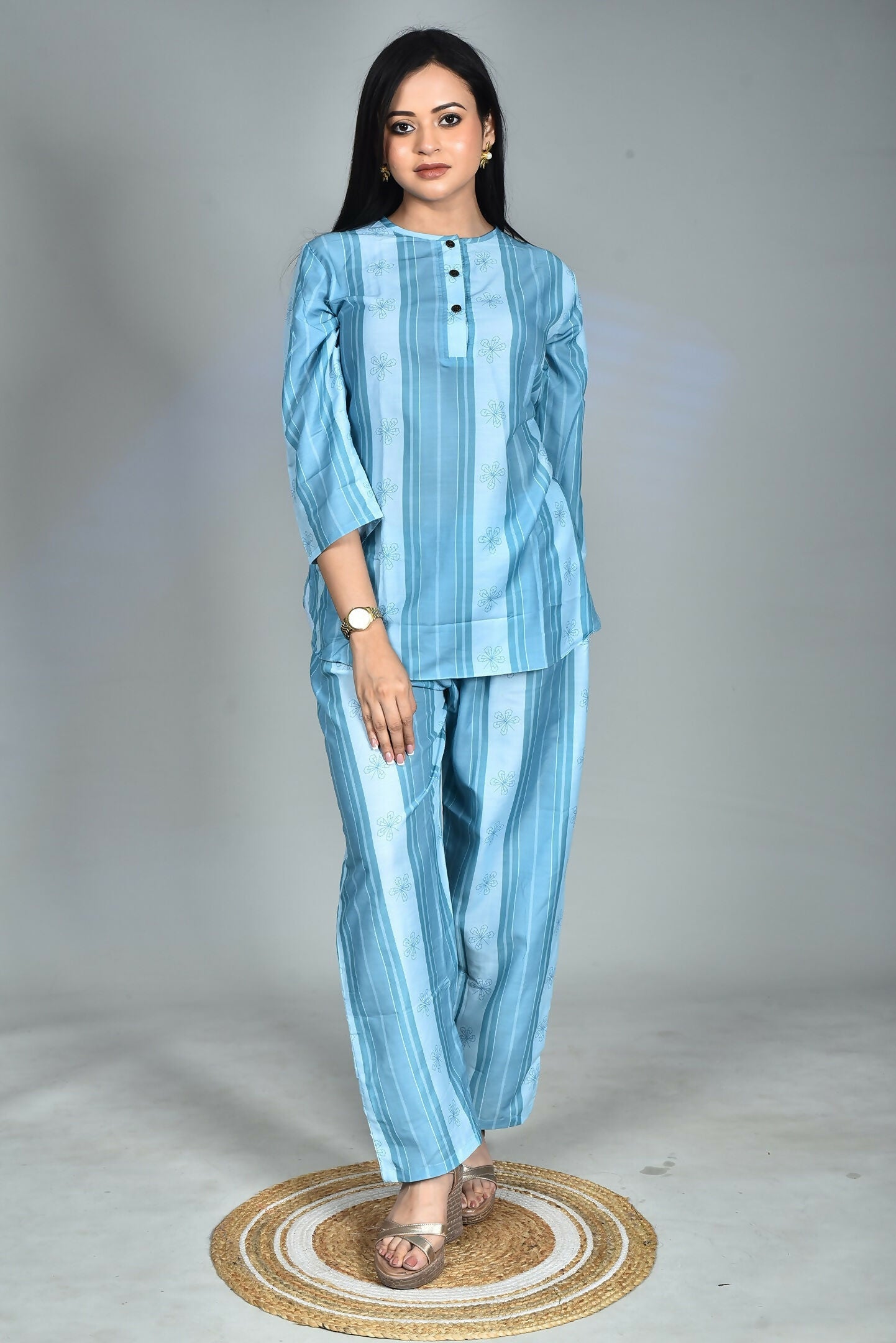 Morchari Digital Print Semi Muslin Co-Ord Set Top & Trouser-Multicolor - Swadesiicart