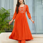 The52 Orange Women's Gorgeous Embroidered Chinon Fabric Flared Kurta Pant and Dupatta Set - Swadesiicart