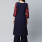 Ahalyaa Women's Navy Blue Rayon Wax Printed Kurta Palazzo Set | Swadesiicart