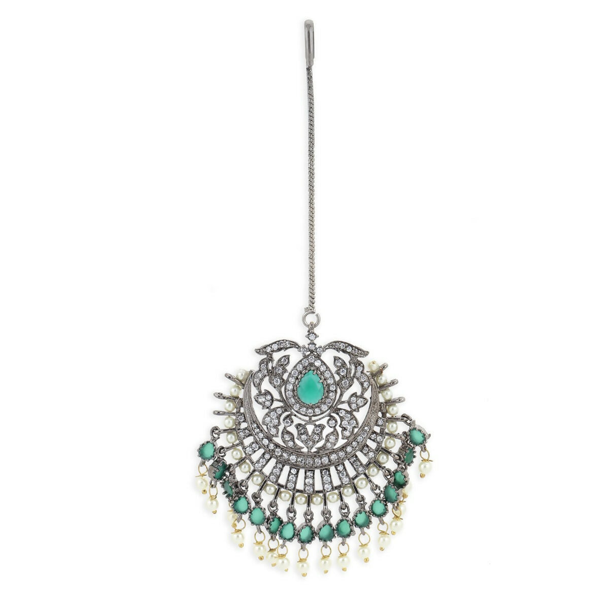 Diamond and Pearl Maang Tikka- Ruby Raang | Swadesiicart