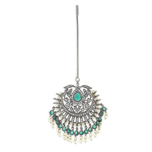 Diamond and Pearl Maang Tikka- Ruby Raang | Swadesiicart