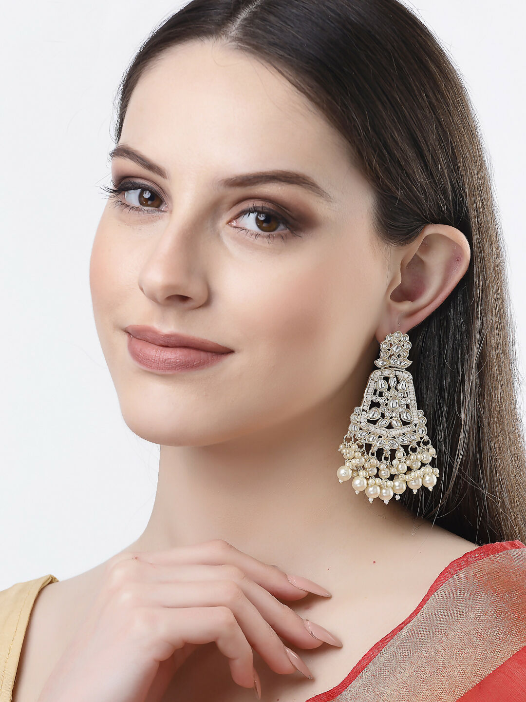 NVR Women Gold-Polished Kundan Drop Earrings | Swadesiicart