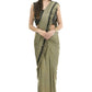 Mominos Fashion All Season Wear Olive Green And Black Ruffled With Blouse Ready To Wear Saree