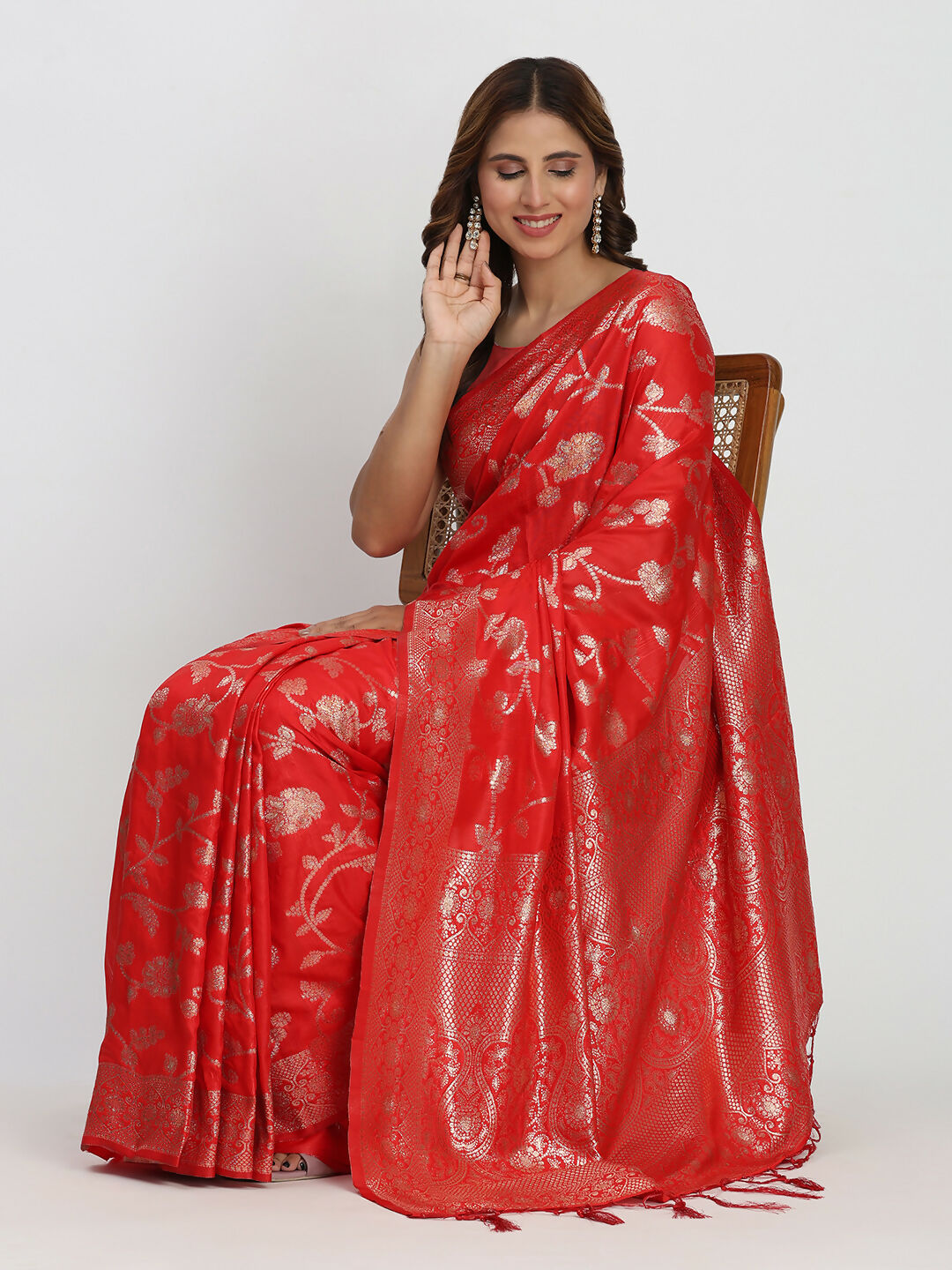 Astita Banarasi Silk Red Saree | Swadesiicart