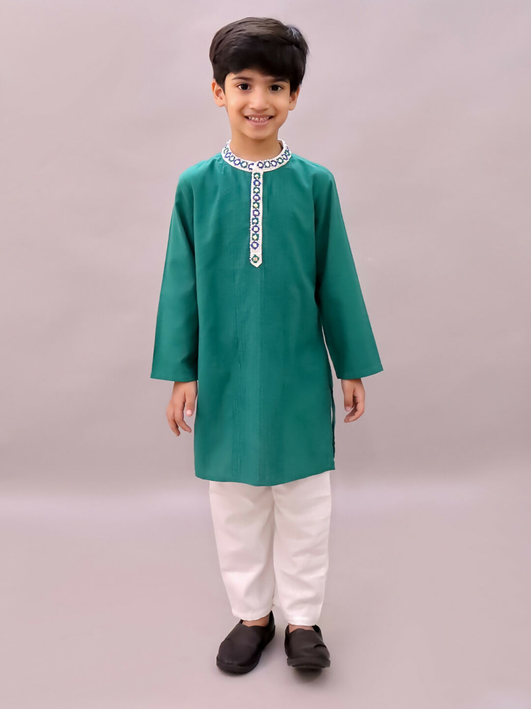 Lil Drama Shor-Gul Green Kurta Pyjama Set For Boys | Swadesiicart