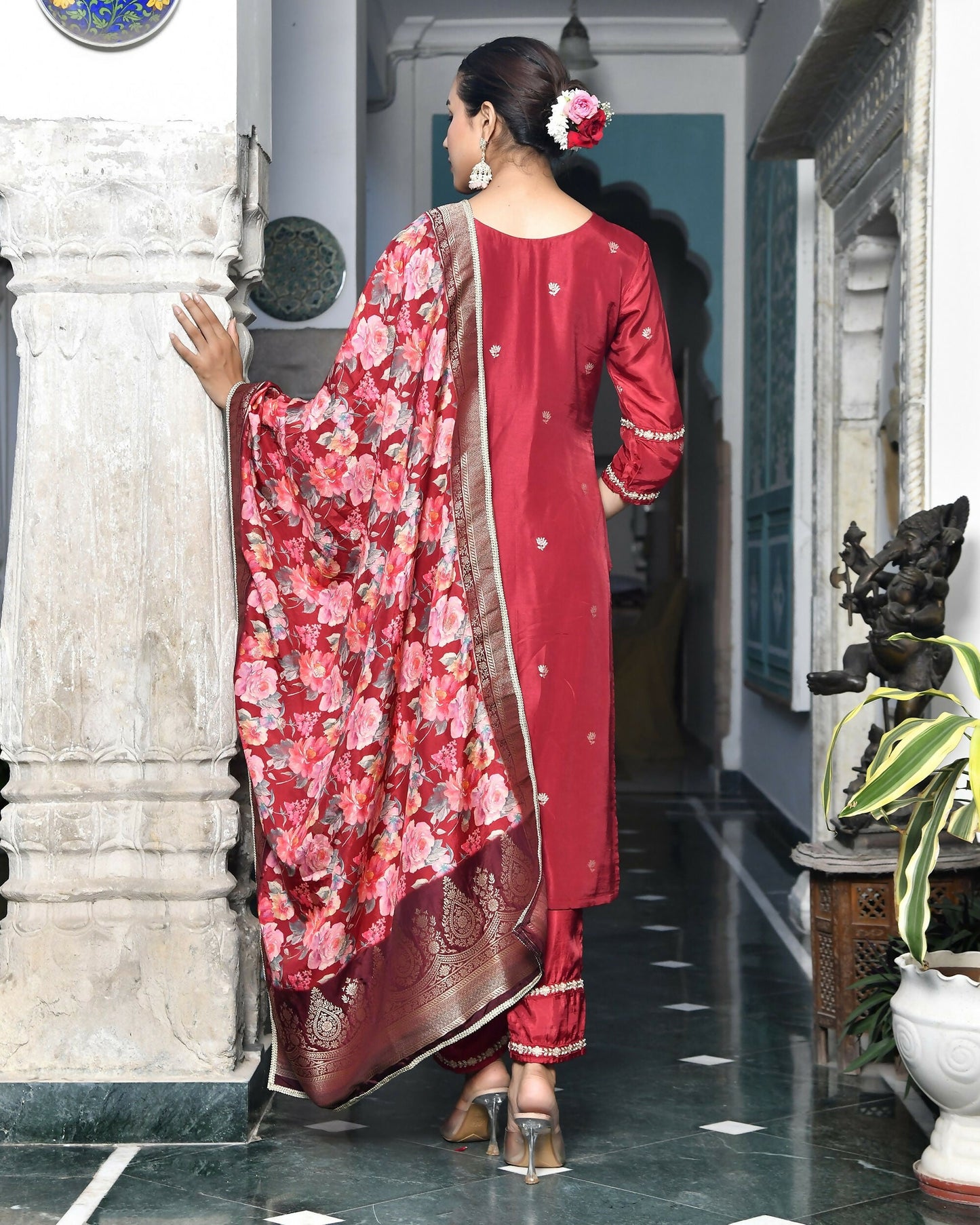 Vaasva Women's Silk Emboidered Solid Pant Set & Digital Printed Dupatta | Swadesiicart