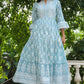 Juniper Women's Skyblue Cambric Floral Printed Maxi Tiered Dress | Swadesiicart
