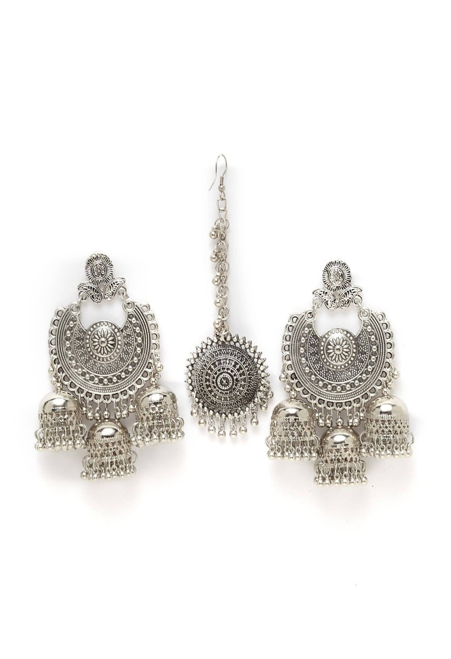 Mominos Fashion Johar Kamal Beautiful Jhumkas With Maang Tikka Earrings - Swadesiicart