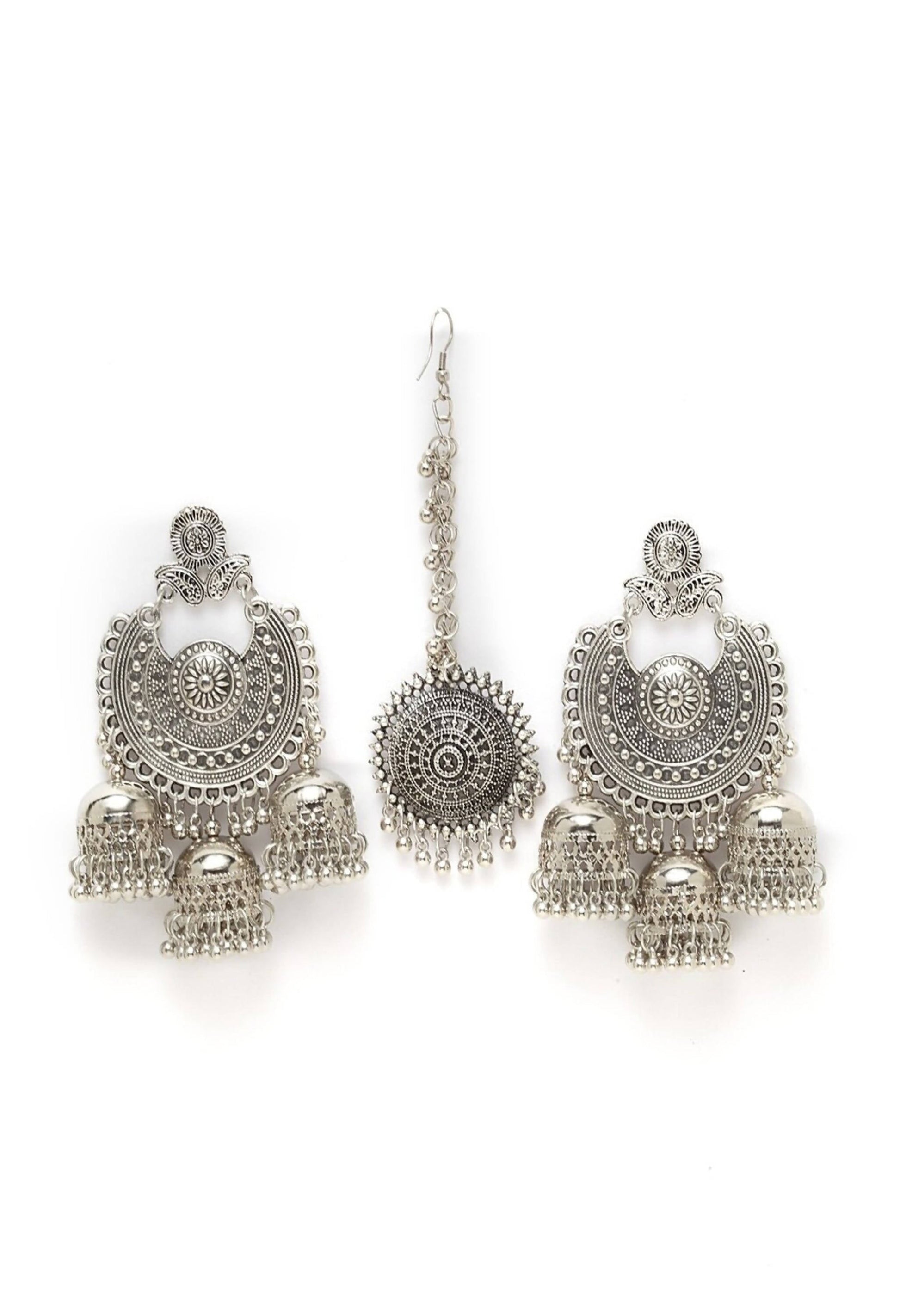 Mominos Fashion Johar Kamal Beautiful Jhumkas With Maang Tikka Earrings - Swadesiicart