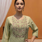 BulBul Pista Green Silk Kurta Set with Floral Embroidered Yoke - Swadesiicart
